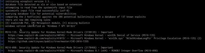 Windows Kernel Exploits - Windows-Exploit-Suggester output